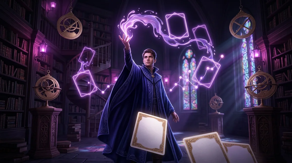 Elsa in her shimmering ice-blue gown raising a swirl of frost beside Mickey Mouse in a royal prince outfit and Buzz Lightyear in his white space suit, inside a glowing Great Illuminary library as golden Lorcana cards and soft price charts float around them.