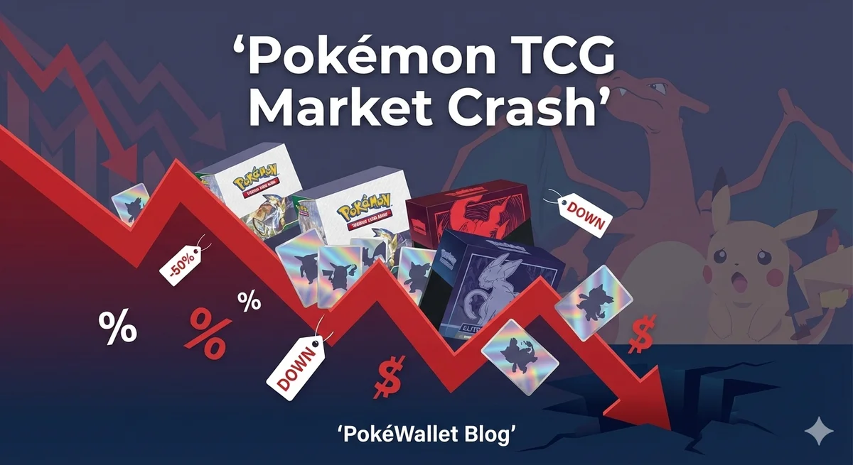 Pokémon TCG market crash 2025 showing price corrections and downward trends