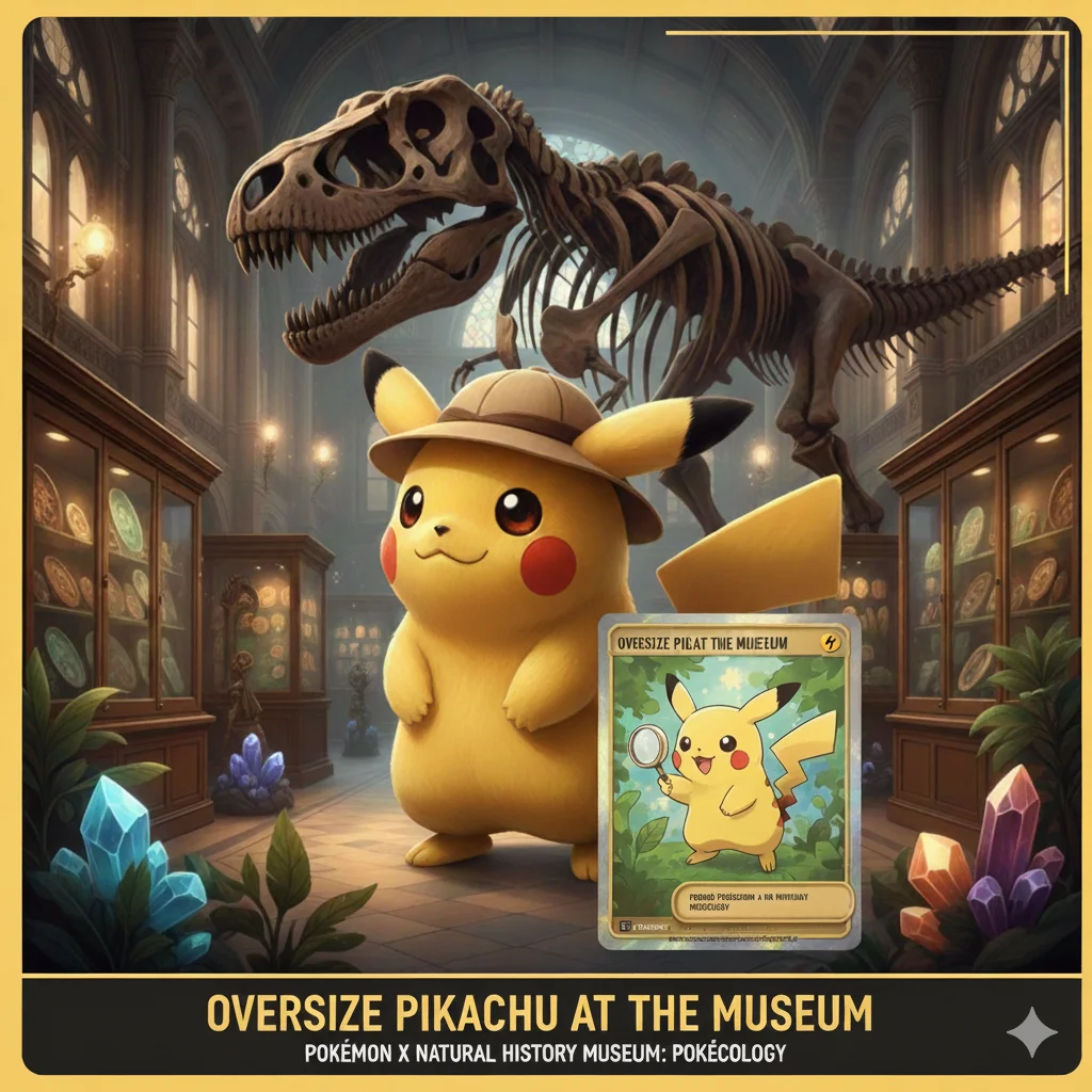 Pikachu at the Museum oversized promo card from Natural History Museum Pokécology collaboration