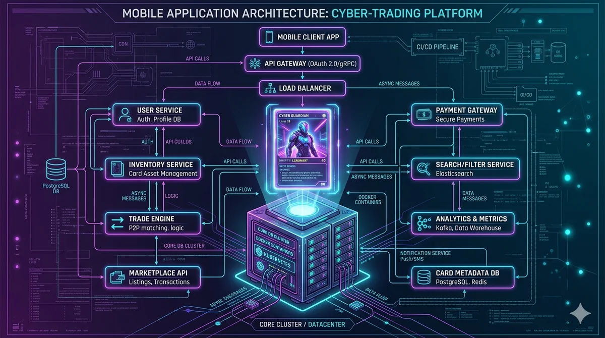 Diagram showing technical architecture of a modern Pokémon TCG collection app